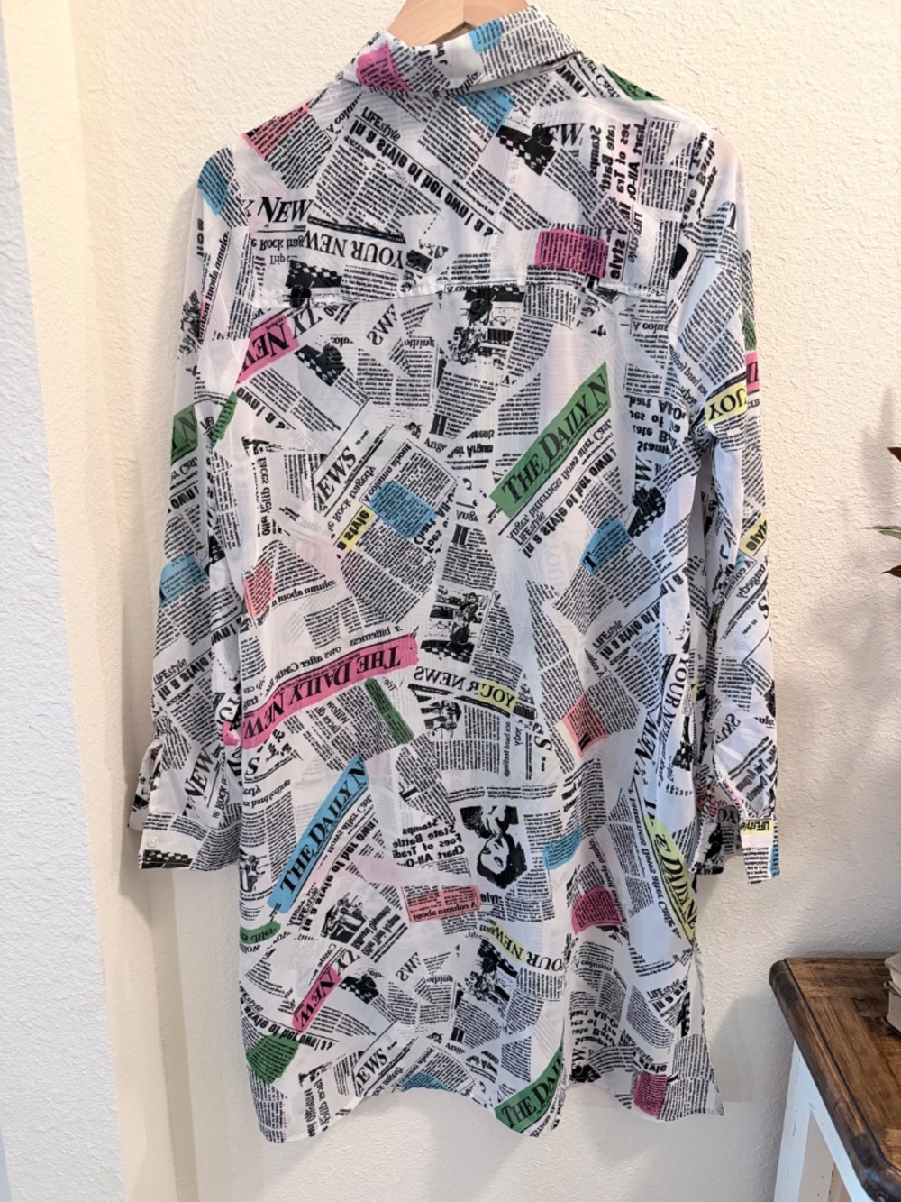 Live 4 Truth Newspaper Print Sheer Shirt Dress Tunic Medium - Picture 6 of 7